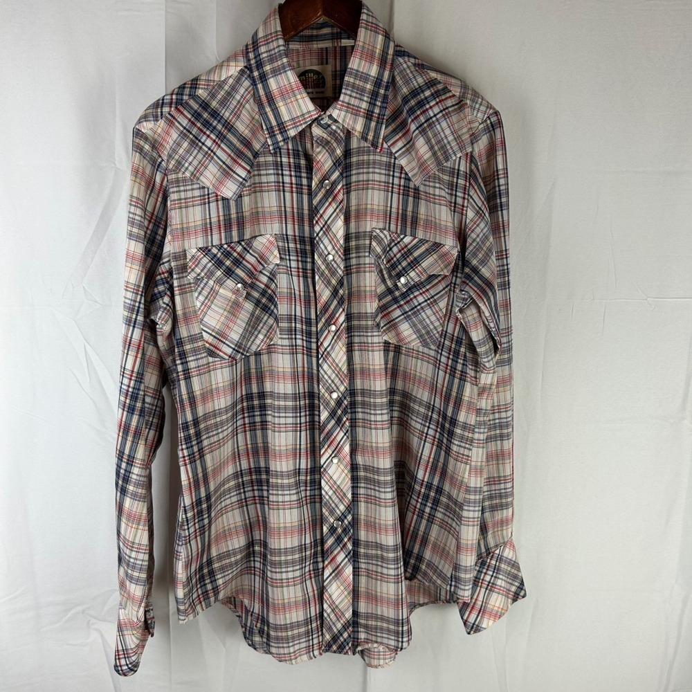 Miller Western Wear Shirt Mens 16-35 Multicolor Plaid Gold Lined Pearl Snap‎ VTG